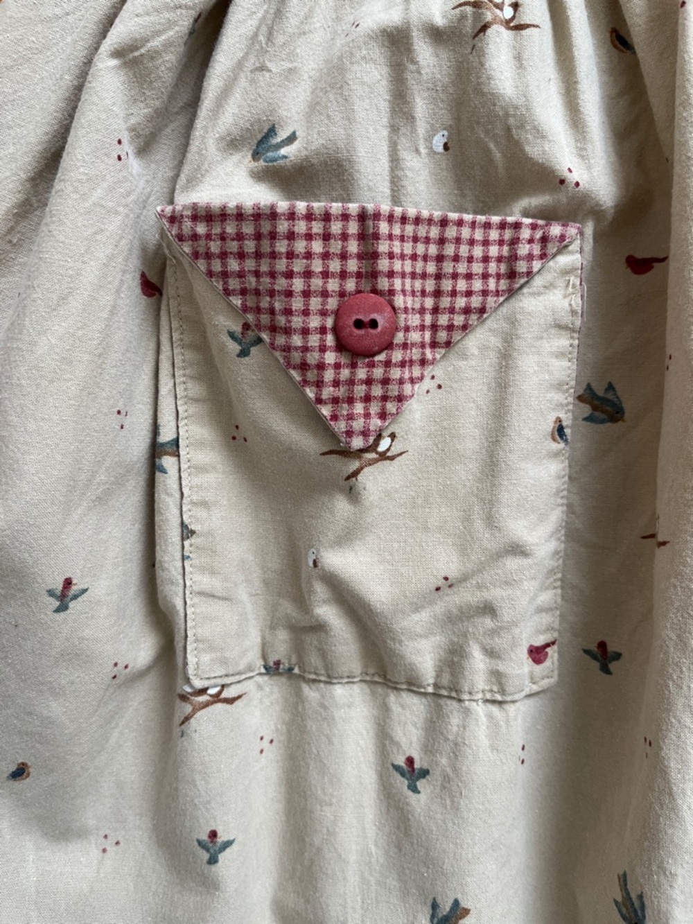 Girls Handmade Cotton Vintage 90s Bird & Birdhouse Country Jumper Dress - Picture 6 of 14